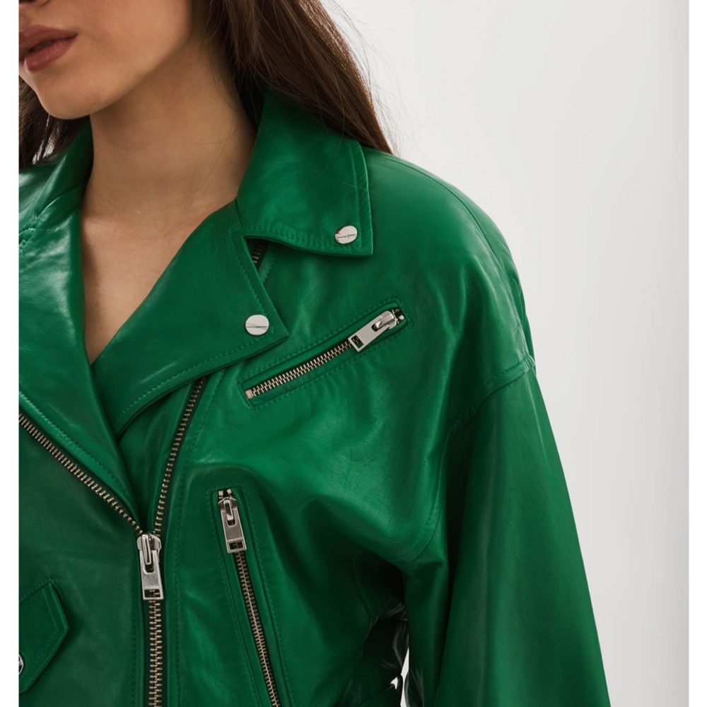 Lamarque DYLAN | 80'S LEATHER BIKER JACKET, Vibrant Green, M - Picture 3 of 4